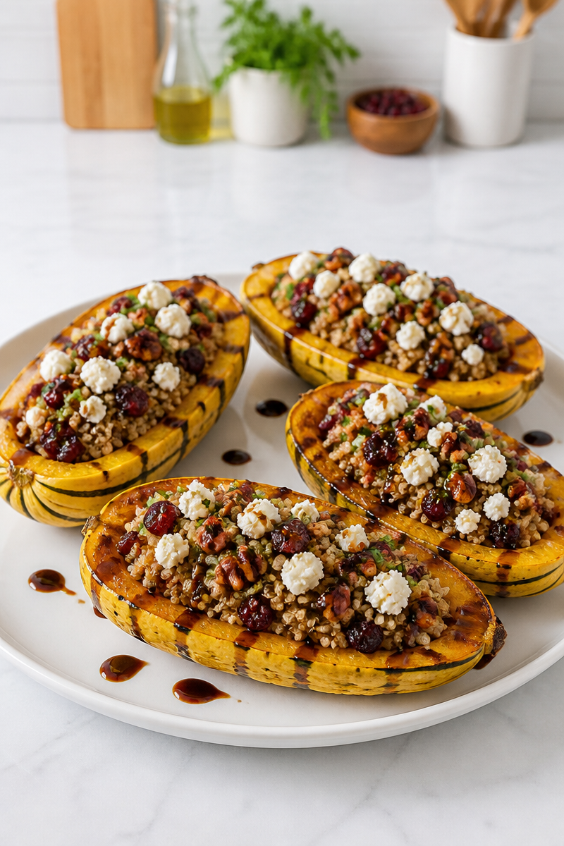 Cranberry Pecan Stuffed Delicata Squash