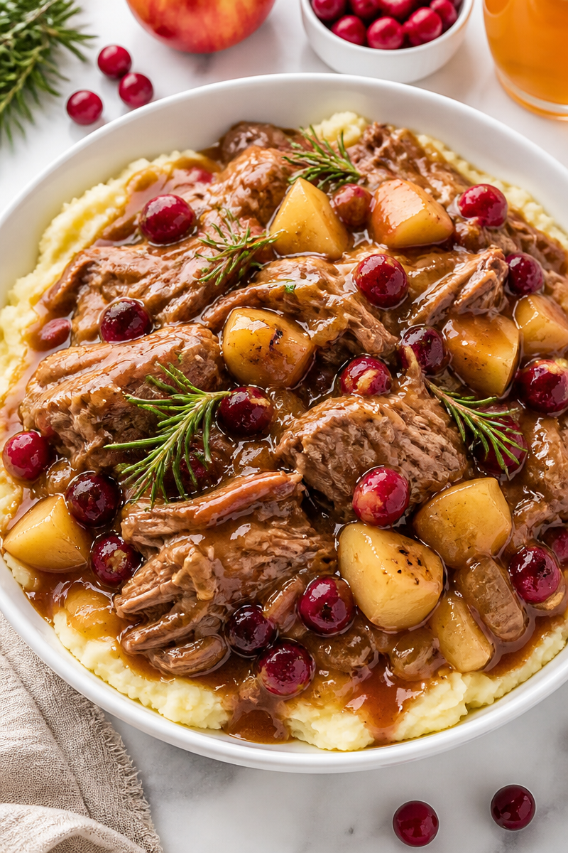 Cranberry Apple Cider Braised Pork