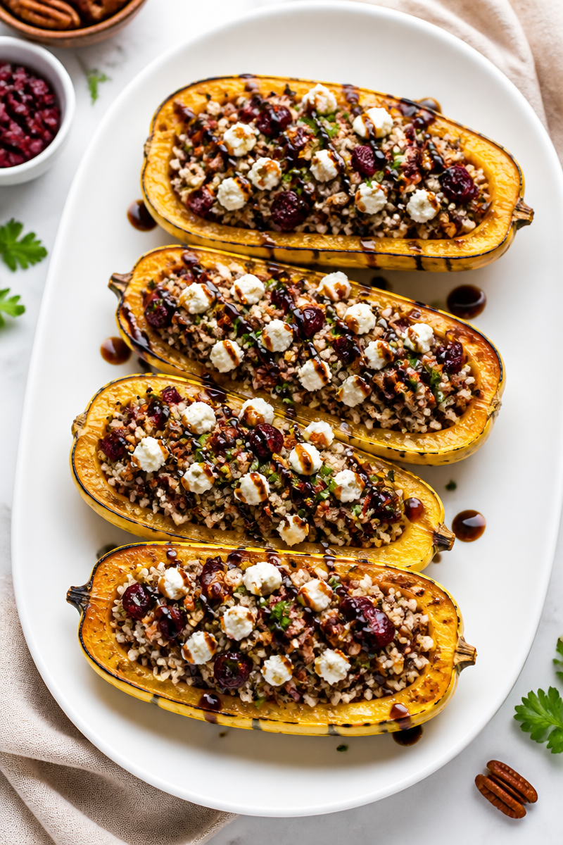 Cranberry Pecan Stuffed Delicata Squash
