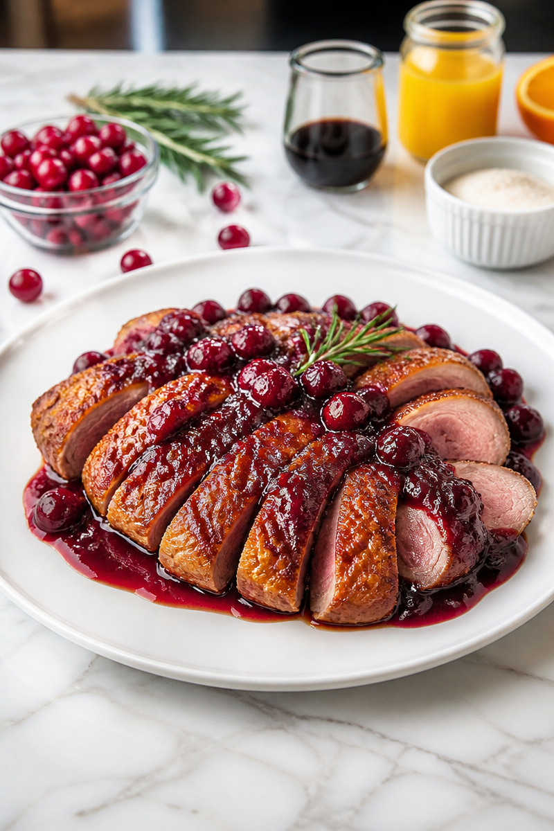 Cranberry Glazed Duck Breast Skillet