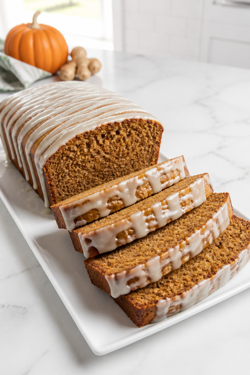 Pumpkin Gingerbread Loaf Cake Slice