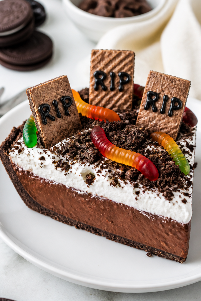 Graveyard Chocolate Pudding Pie Slice