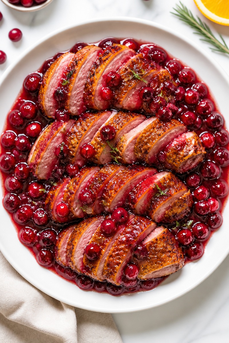 Cranberry Glazed Duck Breast Skillet