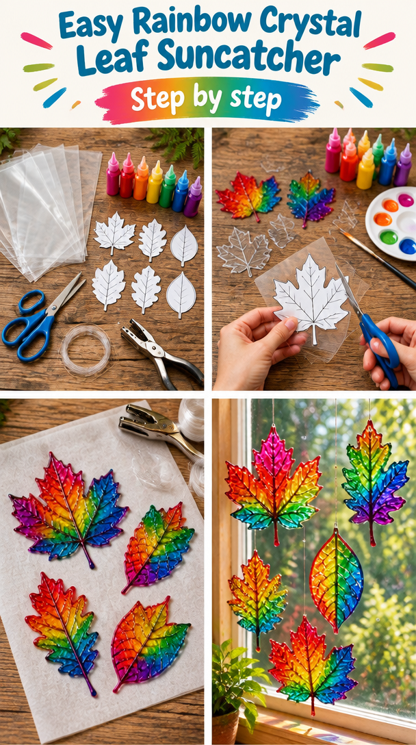Easy Rainbow Crystal Leaf Suncatcher with Everyday Household Items