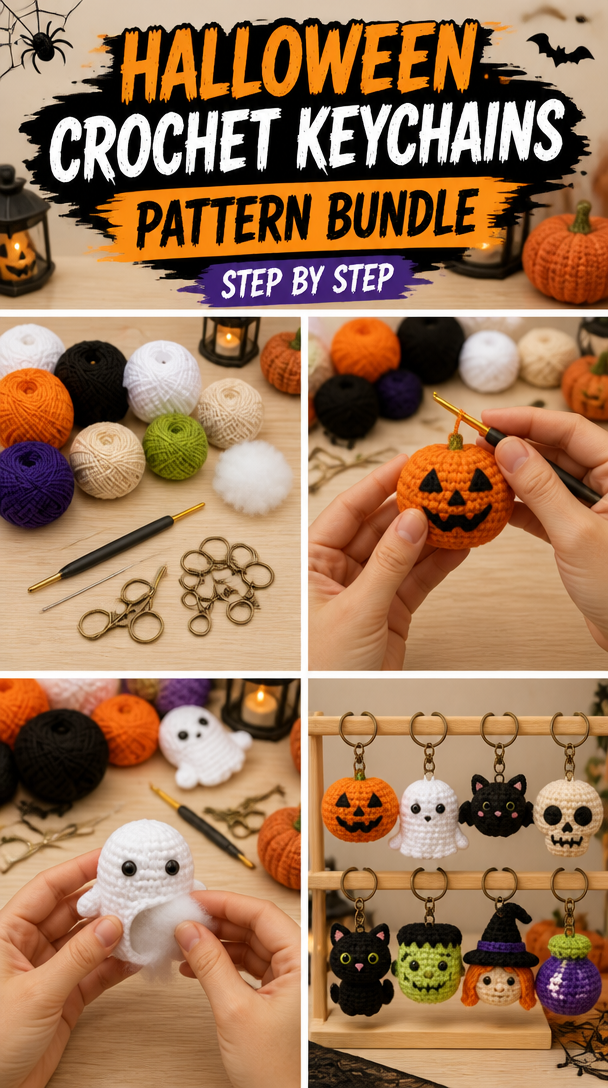 Halloween Crochet Keychains Pattern Bundle 5 Halloween Crochet Keychain Patterns Bundle