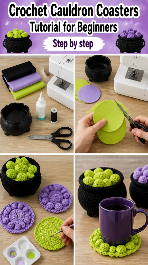 Crochet Cauldron Coasters