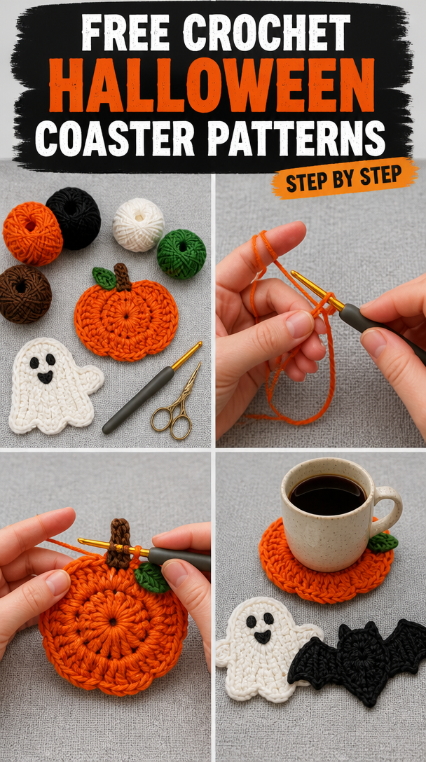 14 Crochet Halloween Coaster Free Patterns
