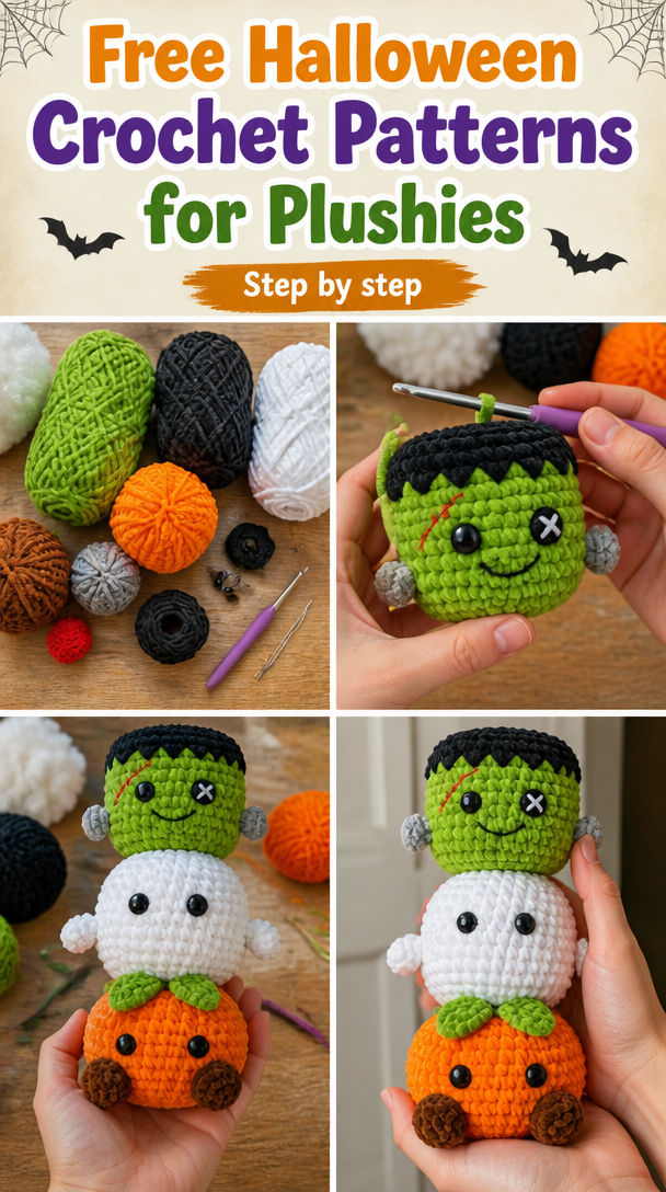 Halloween trio crochet patterns 🧟👻🎃  I’ve been showing off a lot of Christmas stuff at the moment so I thought I woul… | Free crochet patterns halloween plushies, Crochet pattern for a pumpkin, Free crochet pattern for halloween