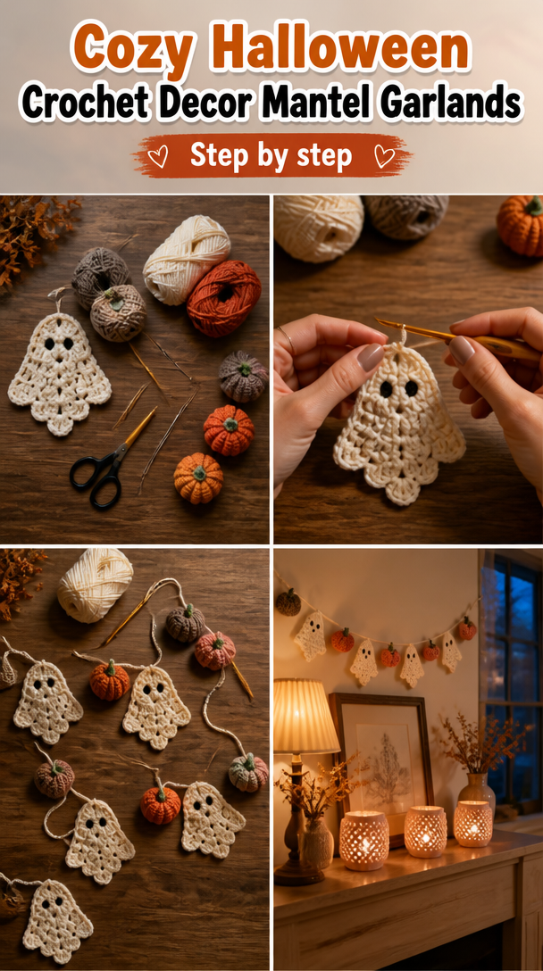 24 Cozy Halloween Crochet Decor Ideas Built Around Mantel Garlands