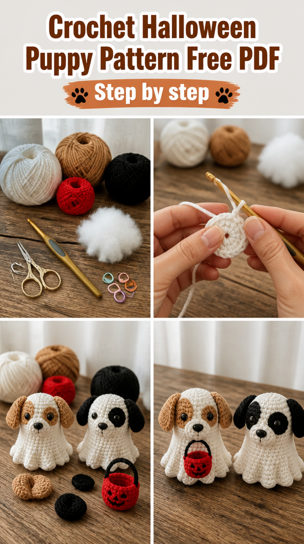 Crochet Halloween Puppy PDF Free Pattern | Crochet ghost puppy free pattern, Crochet ghost puppets free pattern, Crochet design
