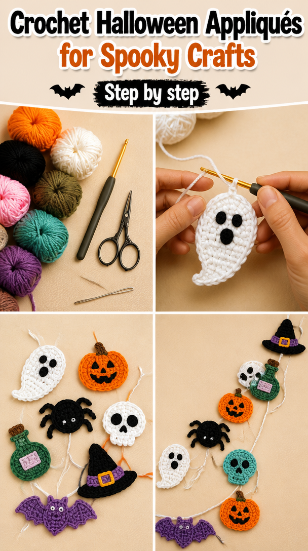 Crochet Halloween Appliqués for Spooky Crafts 5 Crochet Halloween Appliqués