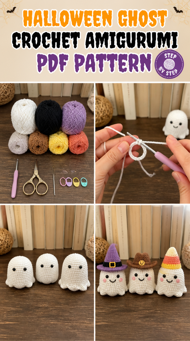 Halloween Ghost Crochet Amigurumi PDF Pattern 5 Halloween Crochet Pattern, Ghost Crochet Pattern, Amigurumi Ghost, Witch Hat Ghost, Cowboy Ghost, Candy Corn Ghost, PDF Pattern
