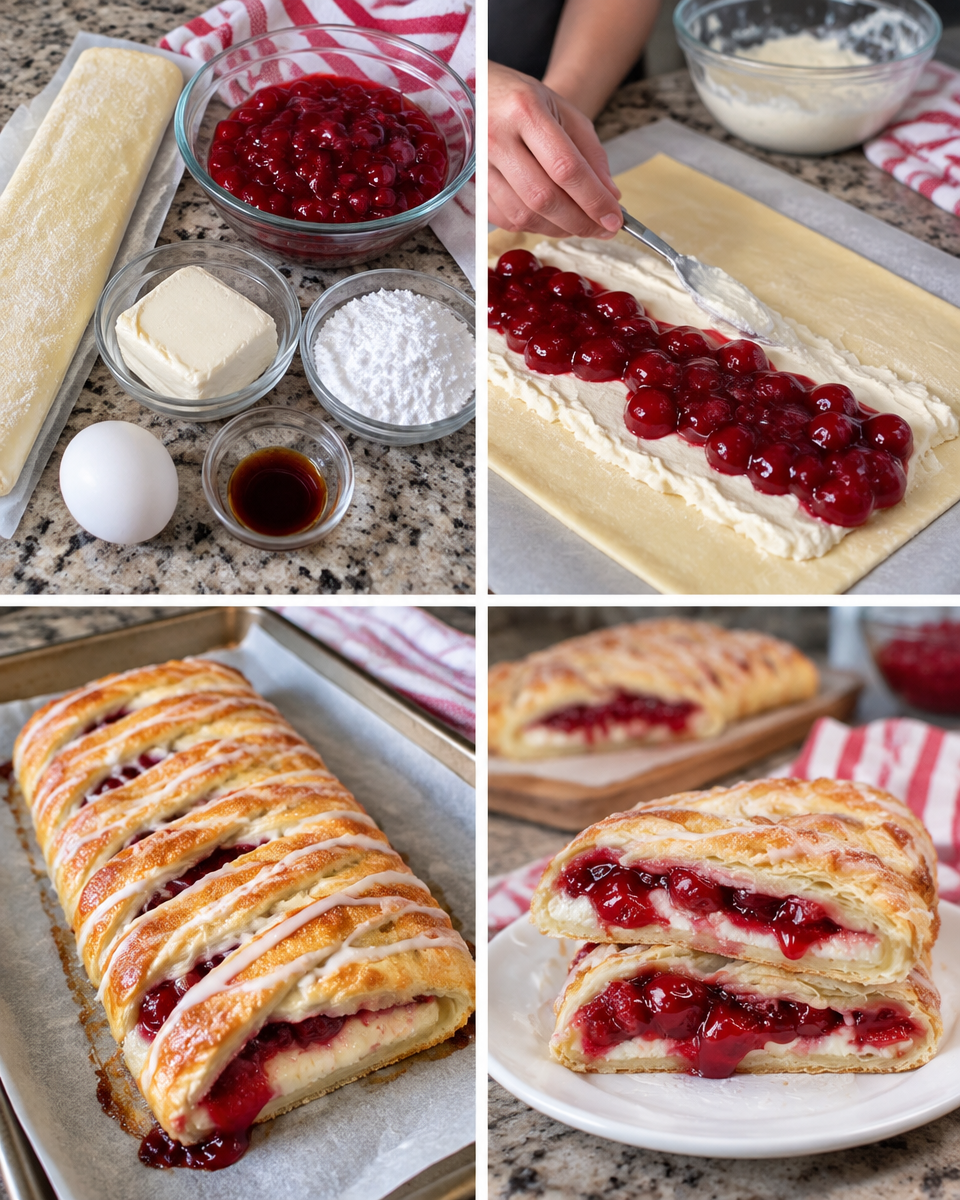 Cherry Danish! 🍒 Flaky pastry + creamy filling + sweet cherry pie filling = an amazing golden brown dessert!

💕 Comment CHERRY below to have this recipe sent to you!