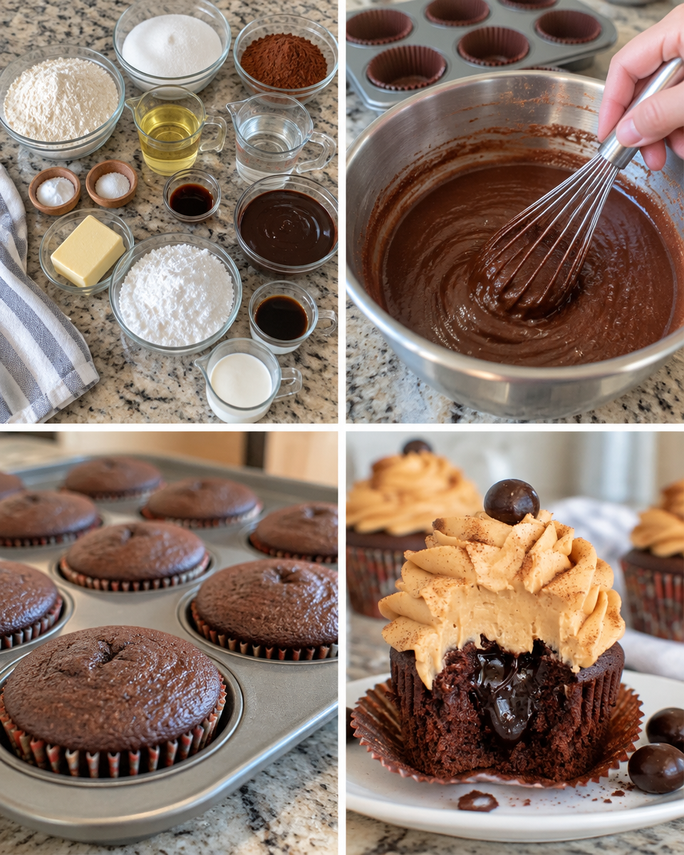 Mocha Cupcakes! ☕️ A pocket of hot fudge & espresso buttercream gives these chocolate cupcakes a fun flair.

💕 Comment MOCHA below to have this recipe sent to you.