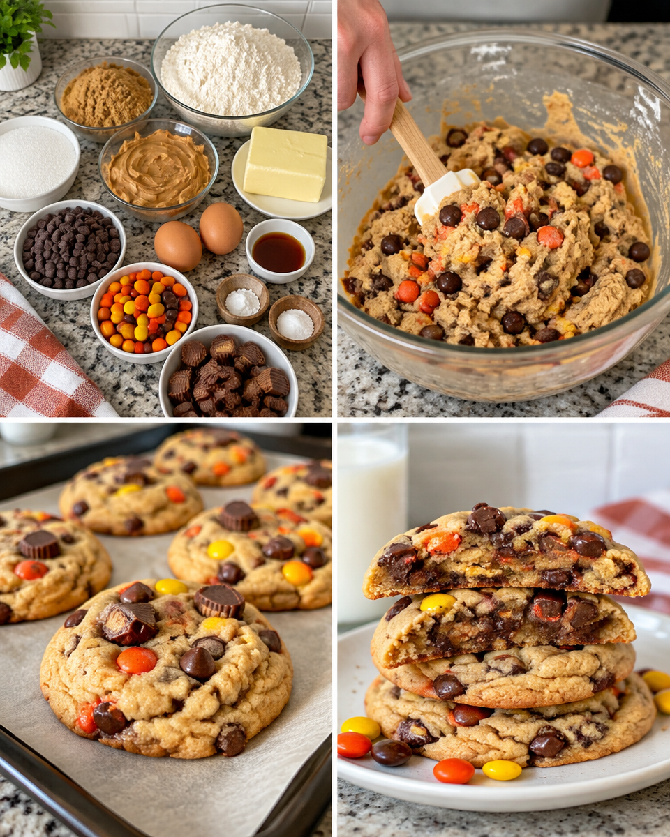 Reese's Chocolate Chip Cookies! 🧡💛 Thick, chewy cookies loaded with chocolate chips, Reese's Pieces, & a full peanut butter cup!

💕 Comment COOKIES below to have this recipe sent to you.