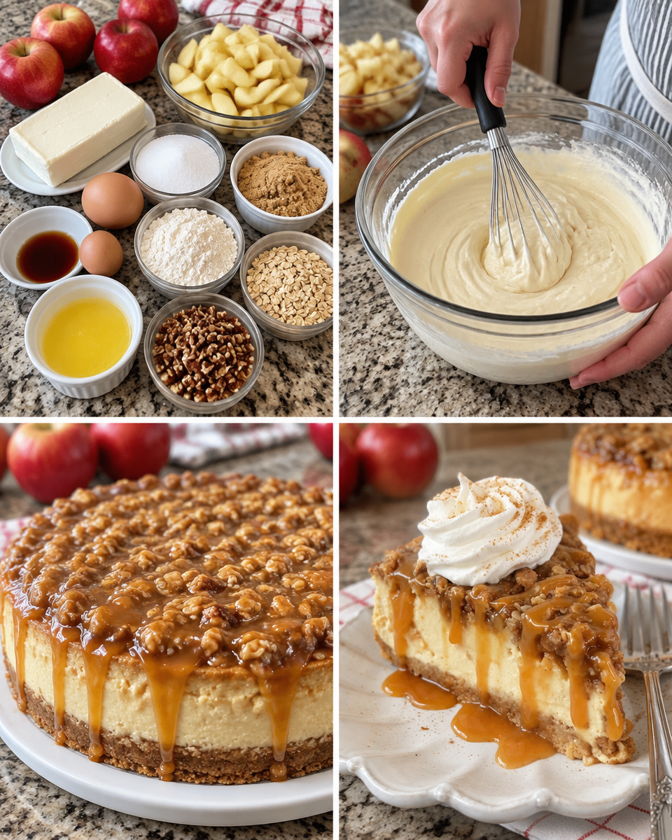 Apple Crisp Cheesecake! 🍎 A velvety cheesecake filling, tender spiced apples, and a classic crumble topping make this so good!

💕 Comment CHEESECAKE below to have this recipe sent to you.