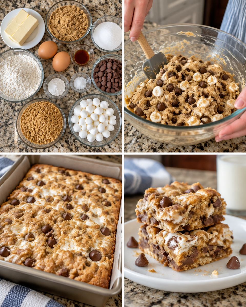 S'mores Blondies! 🤎 Buttery, chewy, and packed with gooey marshmallow, chocolate, and graham crackers.

💕 Comment SMORES below to have this recipe sent to you!