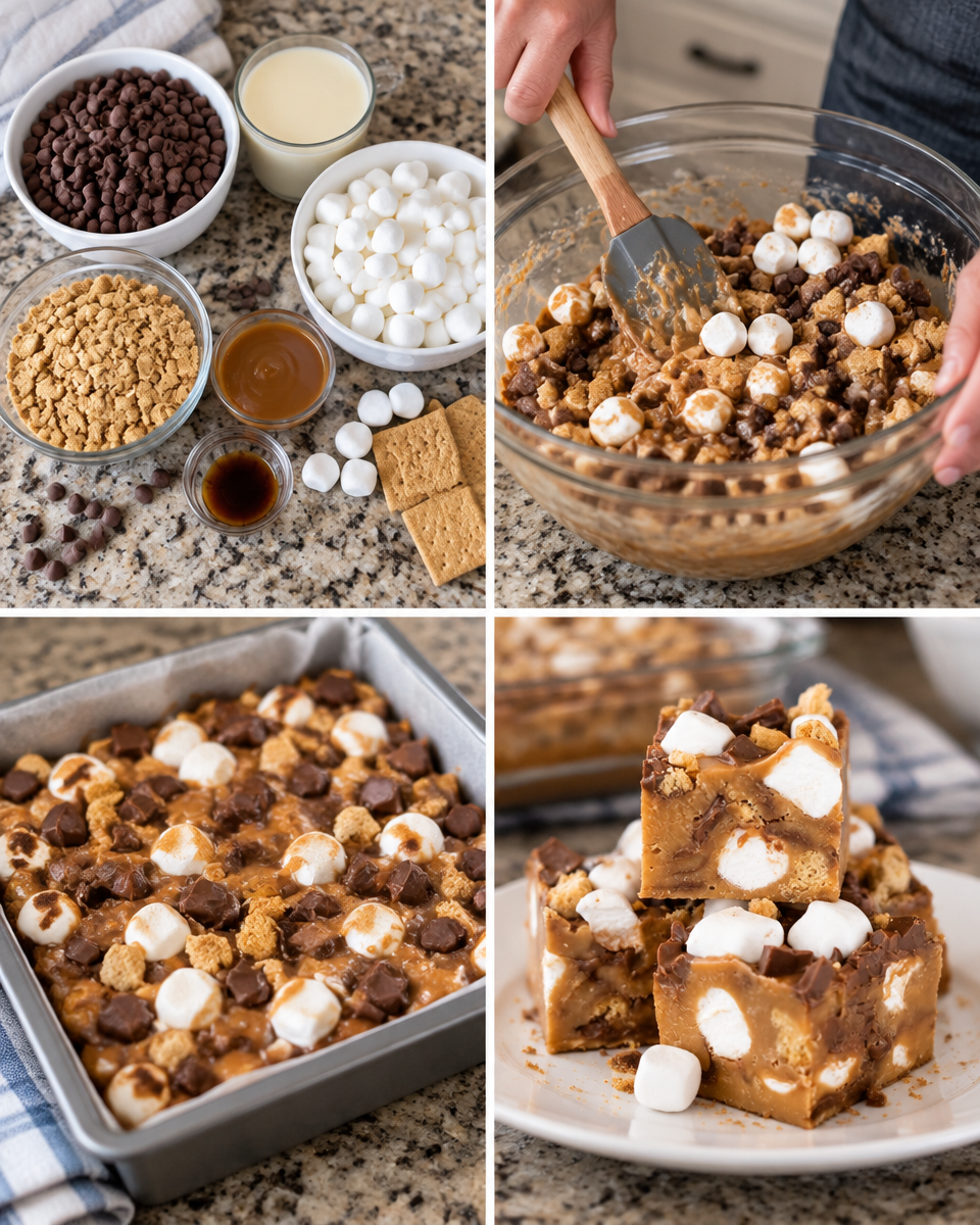 Caramel S'mores Fudge! 🤎 This sweet treat is loaded with marshmallows, graham crackers, and chocolate.

💕 Comment FUDGE below to have this recipe sent to you.