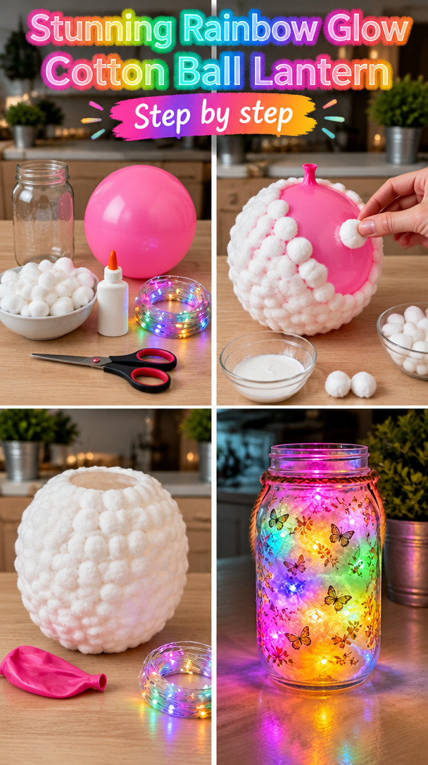 Create a Stunning Rainbow Glow Cotton Ball Lantern for Any Occasion