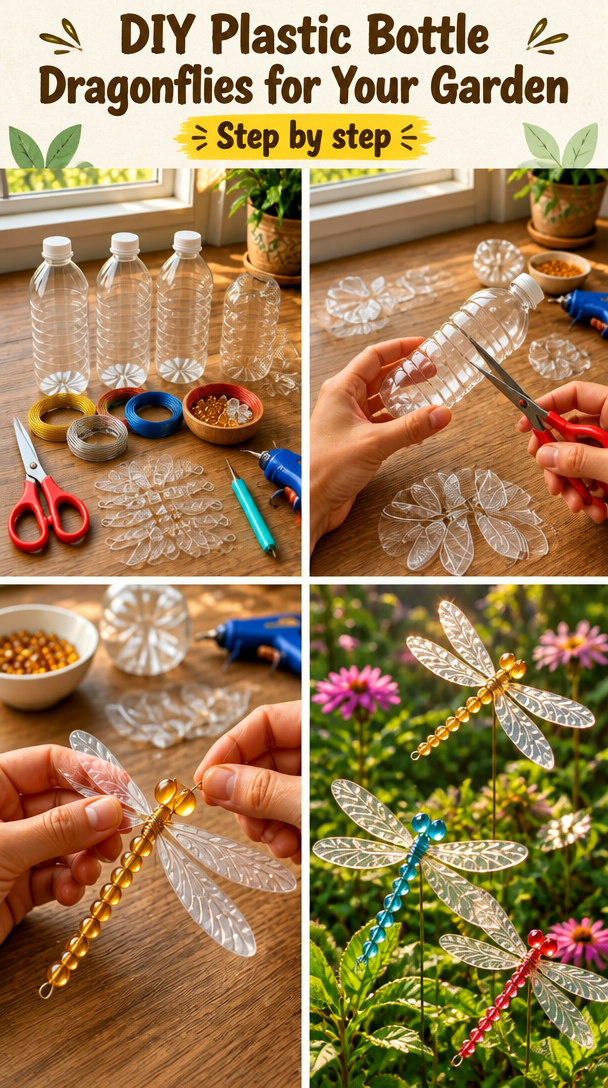 Wunderbare Drachenfliegen aus Plastikflaschen für deinen Garten gestalten