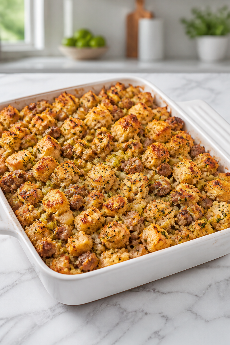 Cornbread Sausage Dressing Bake Dish