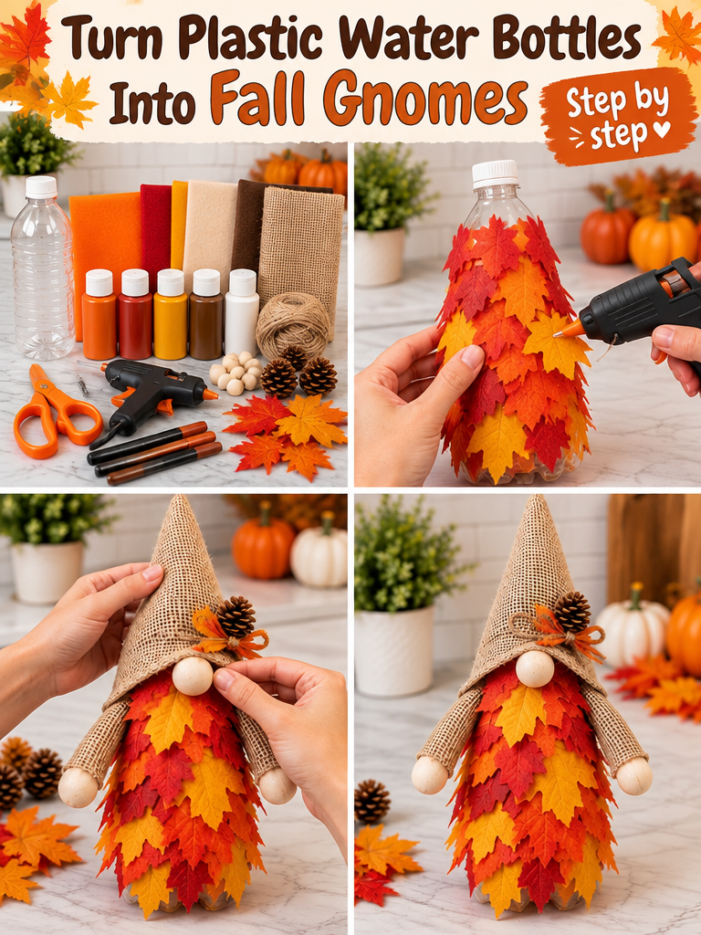 Turn Plastic Water Bottles Into Fall Gnomes 5 Turn Plastic Water Bottles into Adorable Fall Gnomes 🍁