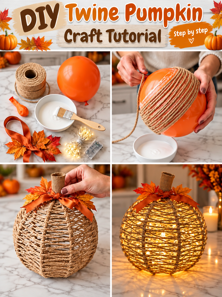 DIY Twine Pumpkin Craft Tutorial 5 DIY Twine Pumpkin 🎃 🎈
