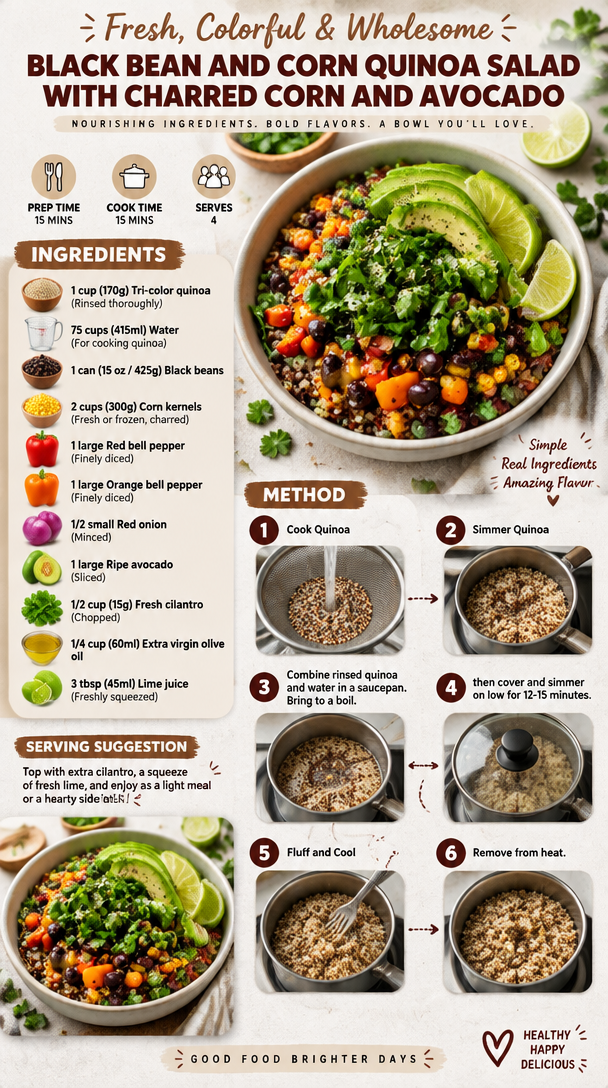 Black Bean and Corn Quinoa Salad with Charred Corn and Avocado