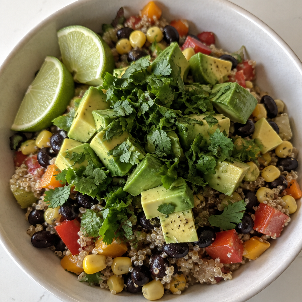 Black Bean and Corn Quinoa Salad with Charred Corn and Avocado