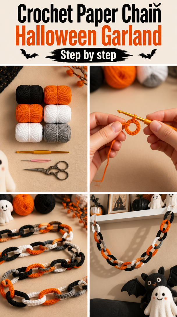 Crochet Paper Chain Halloween Garland | Holiday Decor