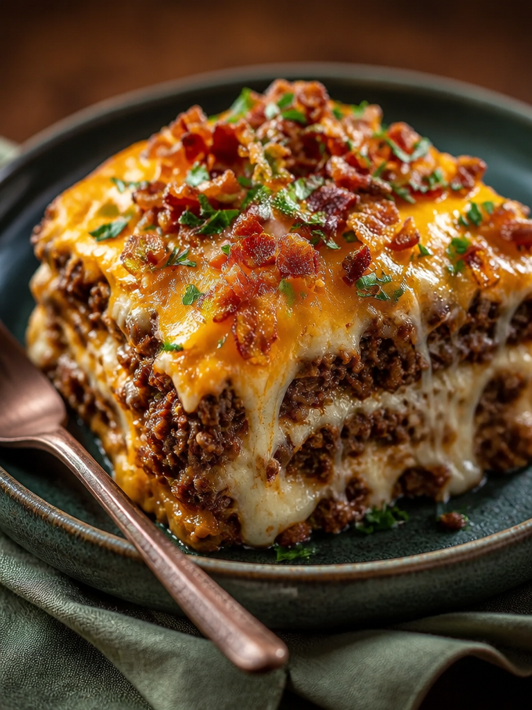Cazuela de carne molida cargada de queso
