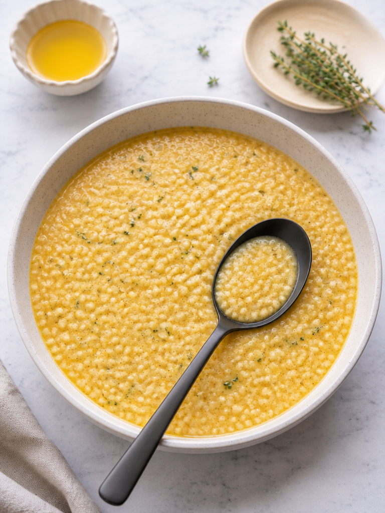 Sopa de penicilina italiana (caldo de huevo cremoso con acini di pepe)