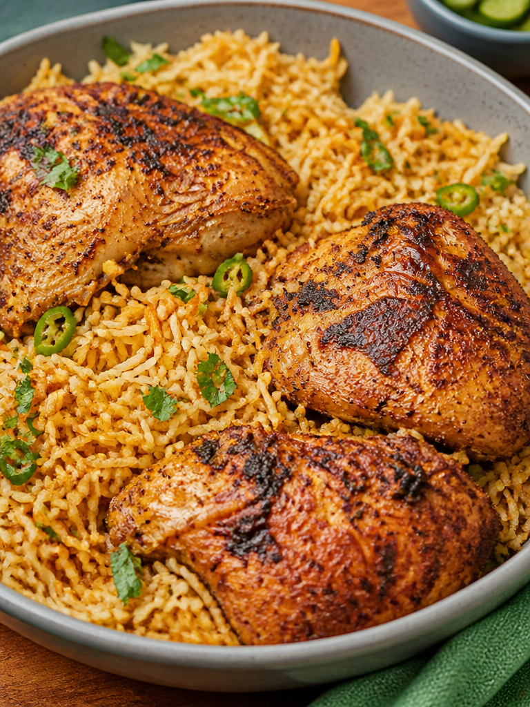 Pollo y arroz en una olla