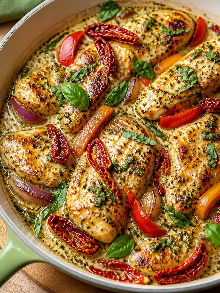Pollo con Pesto de Ajo Cremoso
