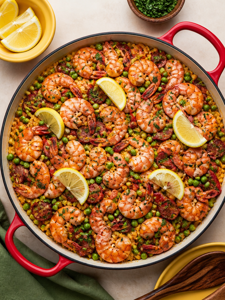Paella de Pollo, Chorizo y Camarones