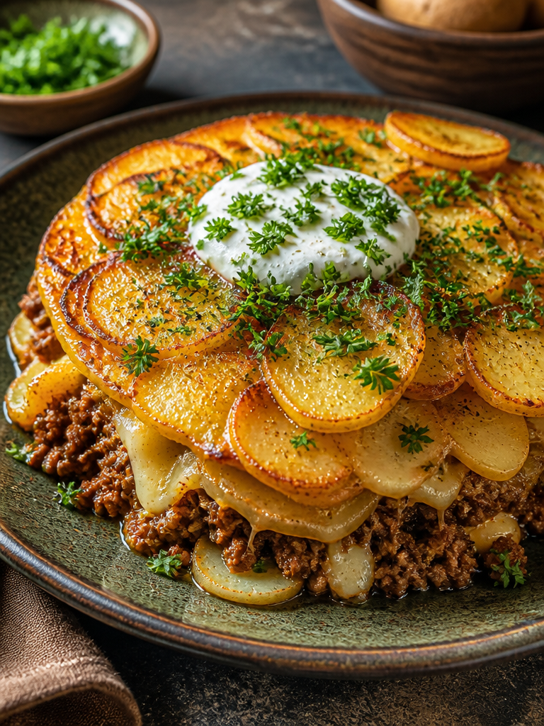 Cazuela Saludable de Carne y Patatas Cargadas para una Cena Familiar Fácil