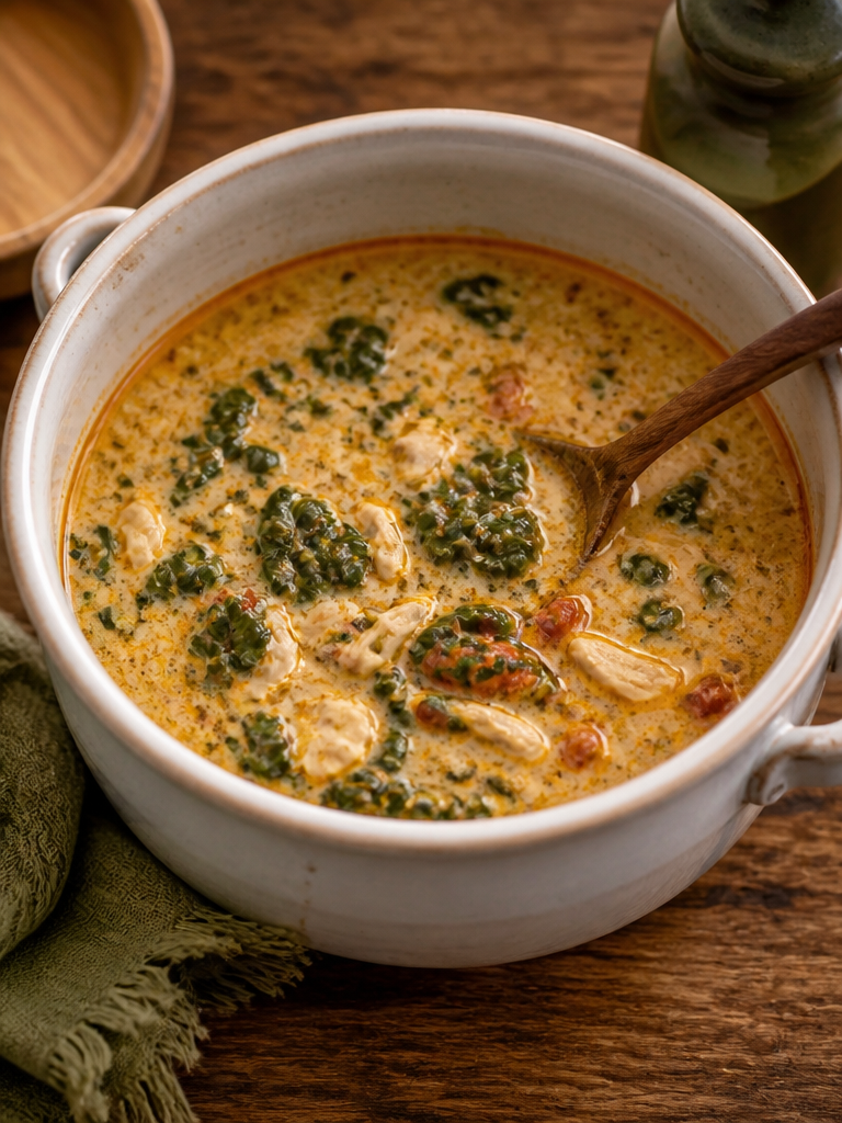 Esta sopa cremosa de pollo a la Toscana es un puro consuelo en un tazón.