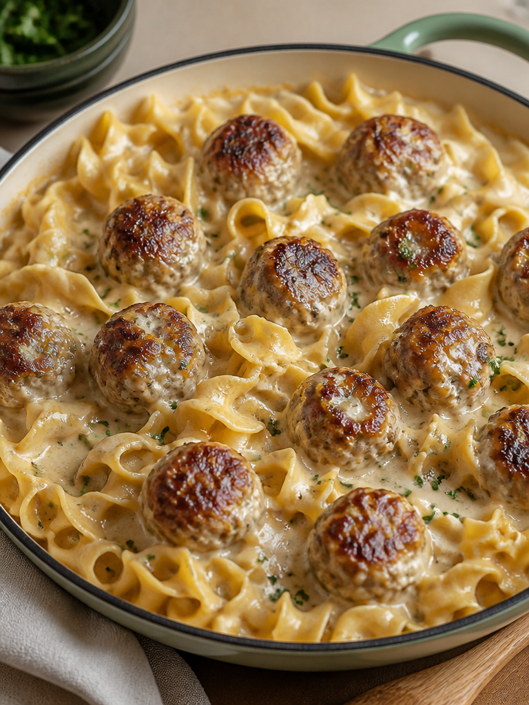 Horno de pasta con albóndigas suecas