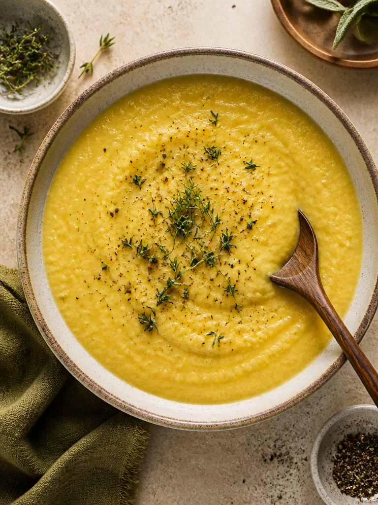 Sopa de hinojo asado con papas y manzana