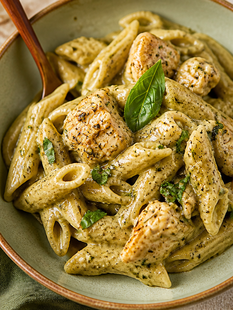 Pasta con Pollo Cremoso y Pesto