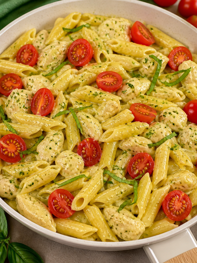 Fácil Pasta de Pollo con Pesto para la Cena!