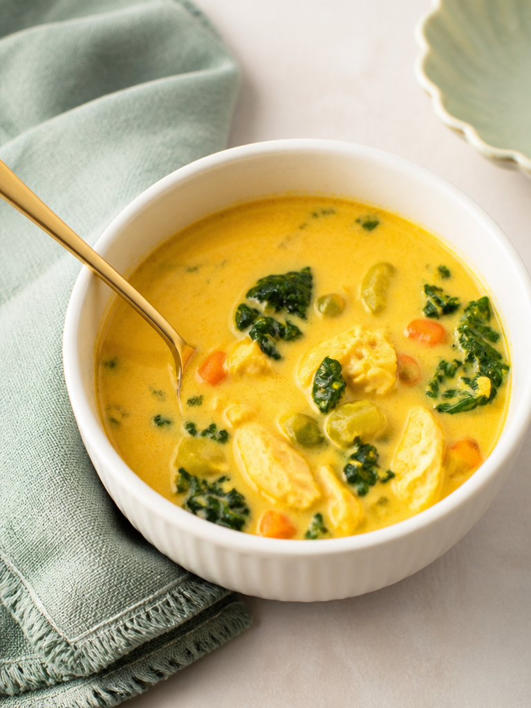 Sopa de pollo curativa con cúrcuma