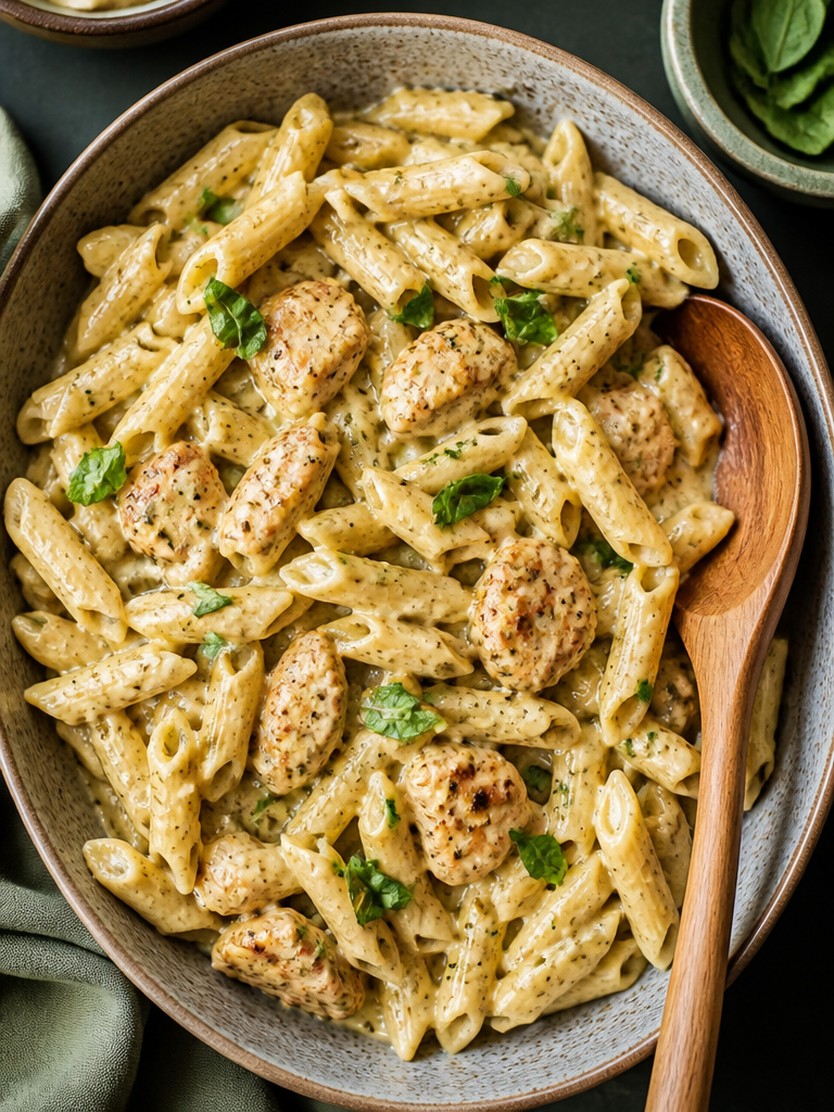 Pasta con Pollo Pesto Cremoso
