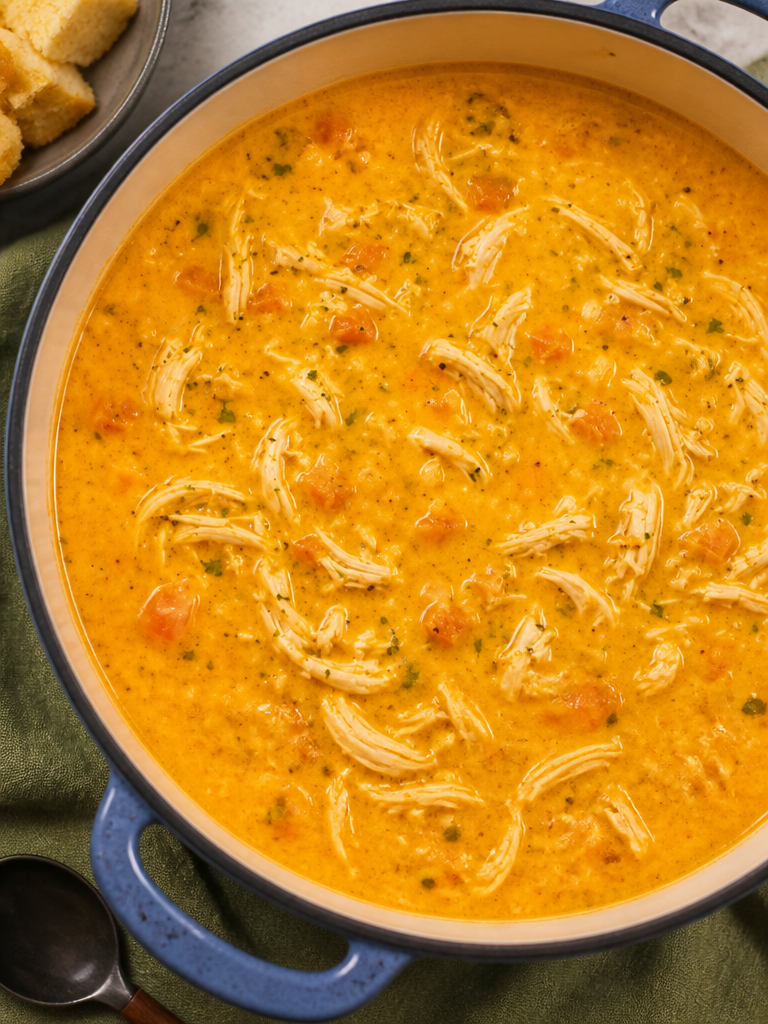 Creamy pumpkin chicken soup high in protein