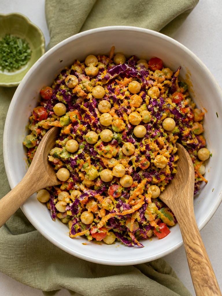 Ensalada de Garbanzos Tailandesa Picada con Aderezo de Cacahuate al Curry