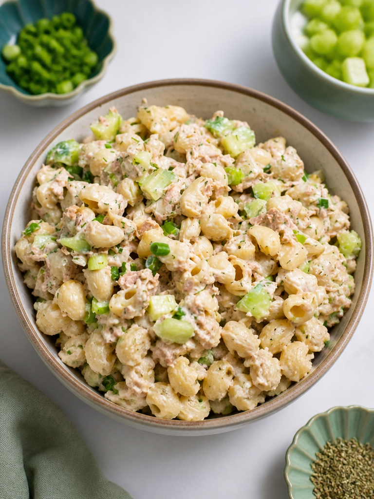 Ensalada de pasta con atún y pepinillos