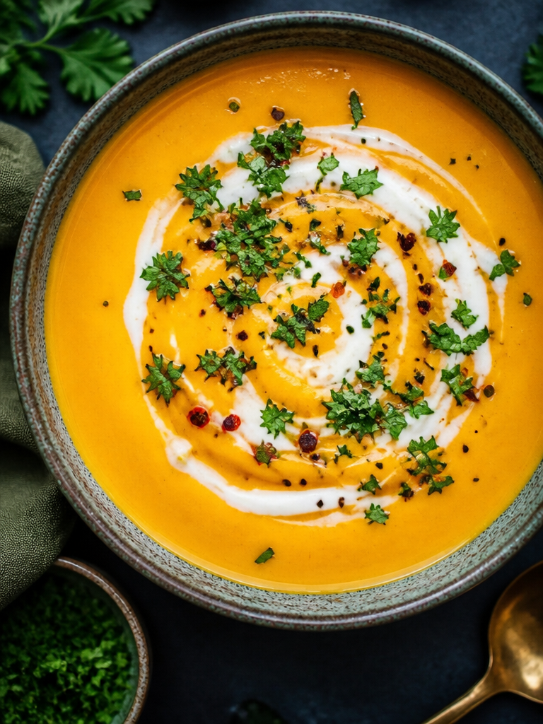 Sopa picante de calabaza butternut y batata