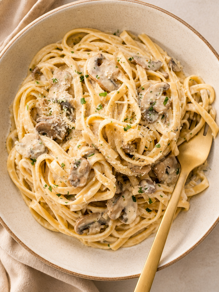 Pasta con Salsa de Crema de Champiñones