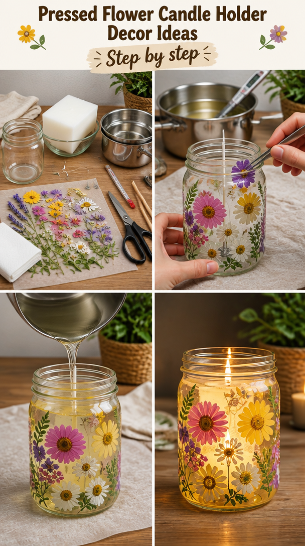 Pressed Flower Candle Holder