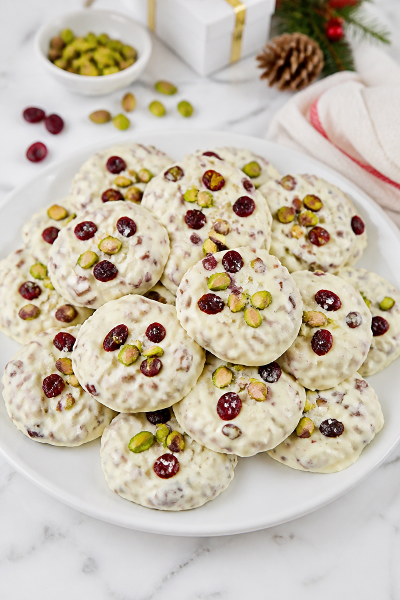 Cranberry Pistachio White Chocolate Clusters